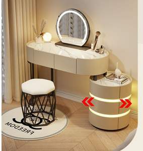 <span class=keywords><strong>Coiffeuse</strong></span> moderne nordique avec miroir lumineux réglable couleur crème pour petites filles, station de maquillage pour chambre à coucher, usage hôtelier, robuste - Product Image 5