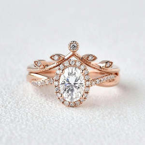 925 Silver <b>Oval</b> Cut Twisted <b>Moissanite</b> Diamond Color Set Women's Wedding <b>Ring</b> - Product Image 1