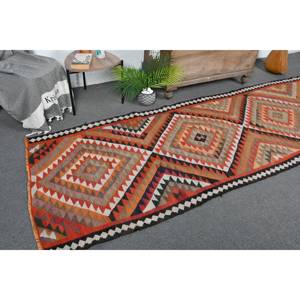 Tapis en laine turque vintage 3.4 X 10.9ft motif patchwork tissage plat pour décor de salon ou couloir avec support en latex - Product Image 1