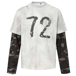 Custom Print Oversized Double Layer Streetwear <b>Long</b> <b>Sleeve</b> T-Shirt Camo Design <b>Sleeve</b> Vintage Double Layer T Shirt - Product Image 1