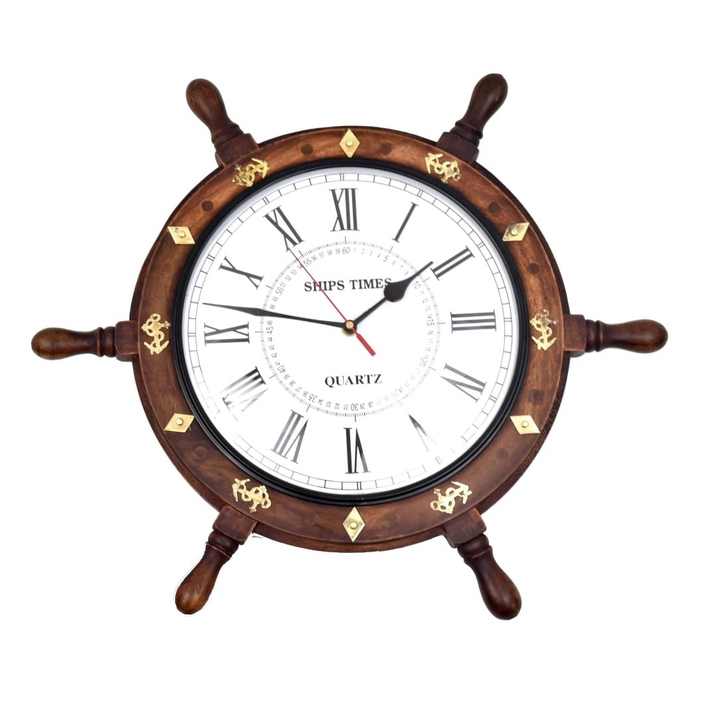 Solid Brass Nautical Ship Wheel Wall Clock Full Size Vintage Style For Home Office Decor Cheap Price.