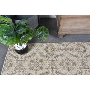Vintage 3.9x7.1ft Beige Brown Wool <b>Rug</b> Handmade Classic Turkish Style Patchwork Rectangle with Latex Backing for <b>Bedside</b> - Product Image 5