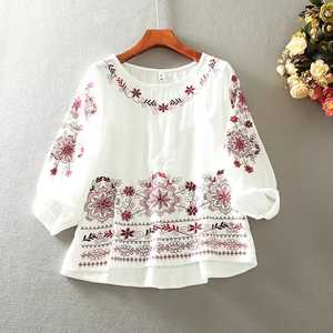 เสื้อเบลาส์แขนยาวลายปักดอกไม้สไตล์โบฮีเมียนเม็กซิกันสุดพิเศษสำหรับผู้หญิงใส่ทำงาน - Product Image 3
