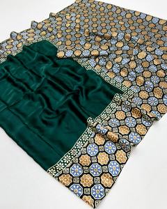 Sari de Satén Ajrakh para Mujer, Ligero, Étnico, Hecho en India, para Bodas, Disponible, Sin Tiempo de Entrega de Muestra - Product Image 6