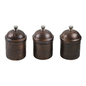 ชุดโถเก็บของสแตนเลสสตีลลายนูนสีเงิน ทรงกระบอกแบบดั้งเดิม พร้อมฝาปิดตกแต่งสีทอง สำหรับใช้ในครัว - Product Image 4