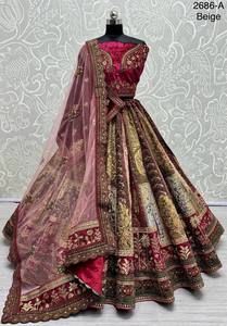 Lehenga Choli de Terciopelo de Invierno de Diseño con Doble Dupatta para Fiesta Nupcial y Vestimenta de Boda - Product Image 5