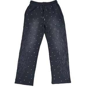 Pantalon de survêtement évasé délavé à l'acide pour hommes en gros | Fabricant de vêtements de détail en coton éponge de qualité supérieure, logo brodé et strass - Product Image 1