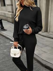 Ensemble de survêtement décontracté 2 pièces pour femme, brodé, couleur unie, avec sweat à capuche et pantalon, style streetwear, vente en gros, personnalisable - Product Image 4