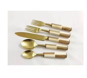 Gold Plated Metal Cutlery Set with Bamboo Handle Spoon Fork Flatware Set New Design Modern <b>Tableware</b> for Home & Hotel Usage - Product Image 5