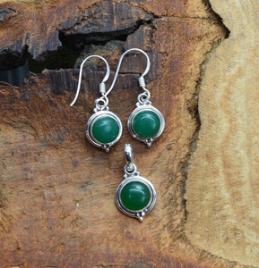 Ensemble de Boucles d'Oreilles en Argent Style Boho pour Femme, Ensemble de Pendentifs, Bijoux en Argent Sterling 925, Onyx Vert, Pierres Précieuses, Tendance, Cadeau Fait Main - Product Image 4