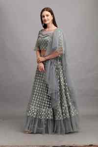 Diseño Evergreen de alta calidad Heavy Net Zari bordado trabajo Lehenga Choli con Dupatta mujeres fabricante de moda - Product Image 3