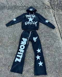 Ropa de calle de algodón 100%, trajes de sudor lavados con ácido, sudaderas con cremallera, conjunto de chándal, Parche de socorro AcidWash, pantalones de chándal acampanados y Sudadera con capucha - Product Image 4