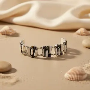 Pulsera de Plata 925 con Perlas y Piedras Preciosas para Mujer, Elegante Brazalete de Perlas para Regalo - Product Image 1