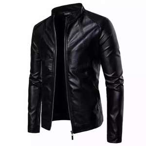 Slim Fit Genuine <b>Leather</b> <b>Jacket</b> for Men and <b>Women</b> Stand Collar Front Logo Breathable Winter Outerwear - Product Image 4
