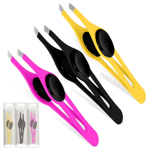 Pince à épiler personnalisée en acier inoxydable 3 pièces, service OEM, durable, antidérapante, à pointe inclinée, pour sourcils, poils du visage et poils incarnés - Product Image 1