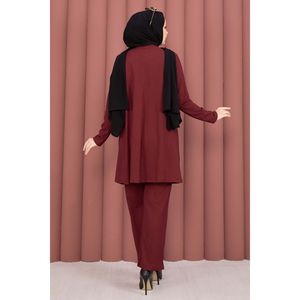 ชุดฮิญาบสามชิ้นแบบสบายๆ พร้อมกิโมโนสีแดงเบอร์กันดีสำหรับใส่ในชีวิตประจำวัน - Product Image 5