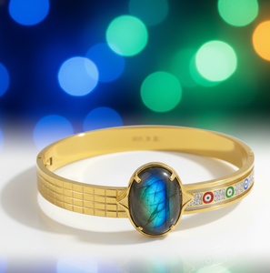 Bracelet jonc ovale en acier inoxydable et labradorite, 10×14 mm, 2,6 pouces, 12g, bijoux en gros, à porter au quotidien, cadeau pour elle - Product Image 2