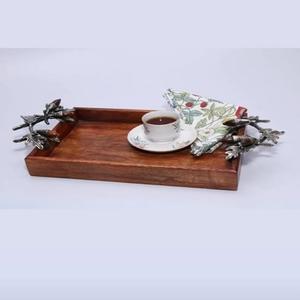 ถาดเสิร์ฟแบบคลาสสิกพร้อมที่จับโลหะถาดหนังตกแต่งโต๊ะโรงแรมชากาแฟรูปทรงสี่เหลี่ยมถาดเสิร์ฟสีน้ำตาล - Product Image 6