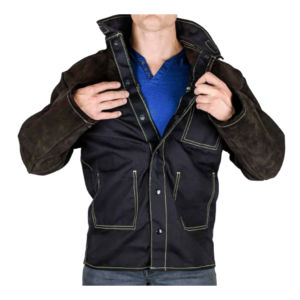 Chaqueta de soldadura cuerpo de cuero con mangas de algodón diseño cómodo Chaqueta de soldadura OEM ODM color y tamaño personalizados disponibles - Product Image 1