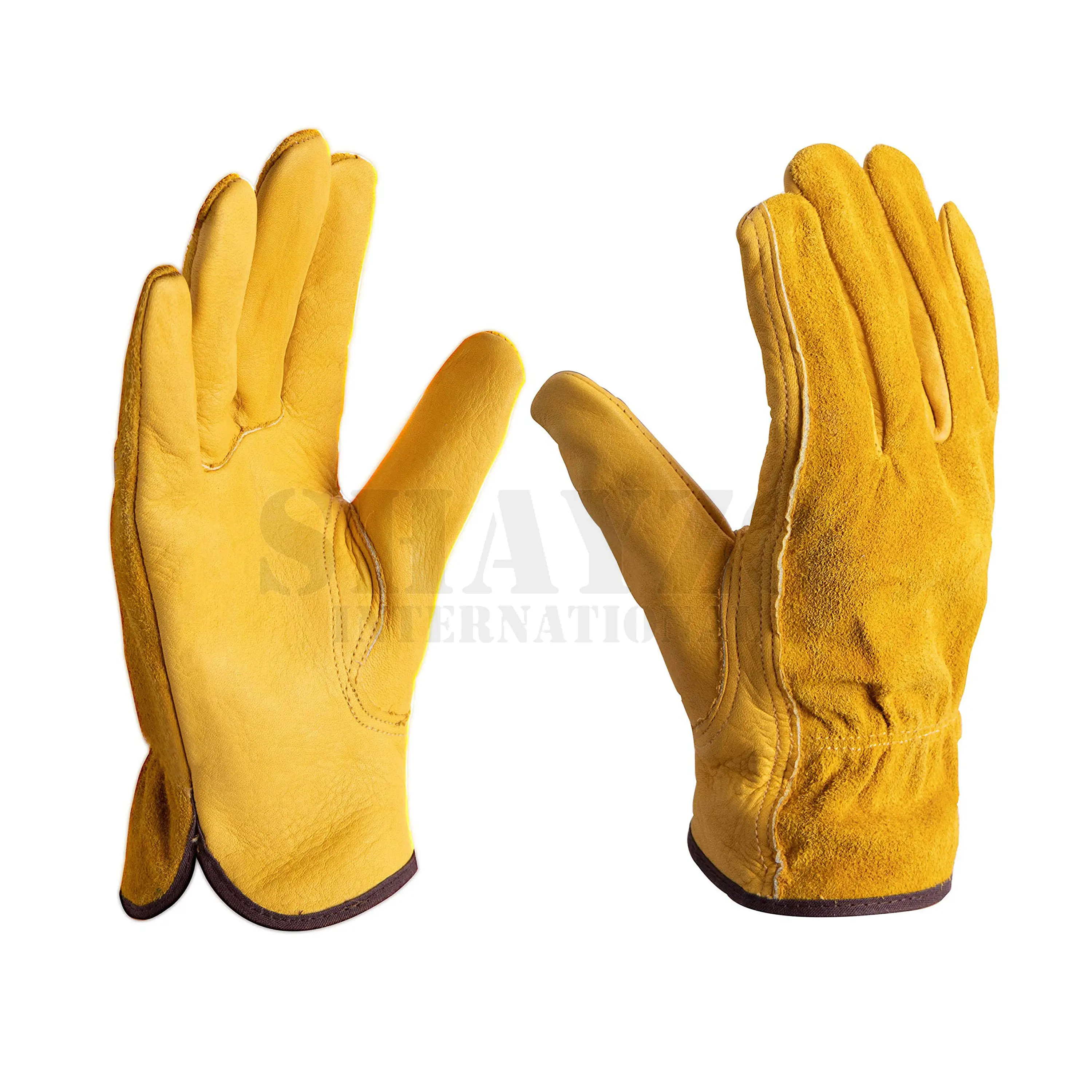 Custom ized Logo Günstige Ziegenleder Leder Arbeits handschuhe Fahrbau Industrial Mining Safety Arbeits handschuhe
