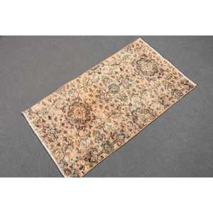 Vintage Rug, 1.8x3.2 ft Turkish Rug, <b>Brown</b> Green Ombr <b>Wool</b> Rug - Product Image 3