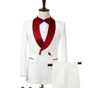İtalyan son düğün takımları erkekler için beyaz kırmızı smokin düğün parti için erkekler Set 3 parça ceket yelek pantolon toplu fiyatlarla