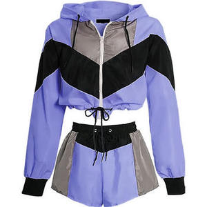 Conjunto Deportivo de 2 Piezas para Mujer, Tendencia 2024, Chaqueta Cortavientos con Bloques de Color y Pantalones Cortos, Estilo Urbano Deportivo - Product Image 5