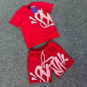 Personalizado de alta calidad Hip Hop transpirable cordón hombres Streetwear gráfico impreso chándal camiseta pantalones cortos conjunto de dos piezas - Product Image 3