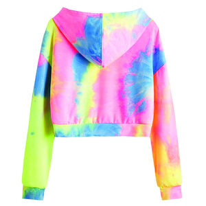 Sweat à capuche court Tie Dye pour femmes pour les hivers Stylish Casualwear Original Cotton Breathable Lightweight Trendy Cropped Tie Dye Hoodie - Product Image 2