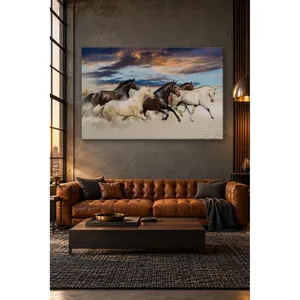 Impresión en lienzo de caballos galopando bajo nubes al atardecer de Fida - Product Image 4