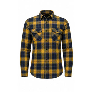 Chemise en flanelle à carreaux jaune et bleu pour homme, manches longues, col boutonné, vêtement décontracté, coton respirant, manches longues, automne - Product Image 2