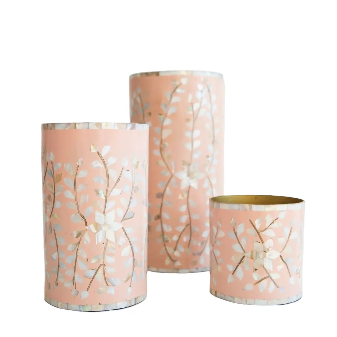 Vaso de inposição floral rosa, vaso de flores de pérola com concha marítima para decoração de sala de estar