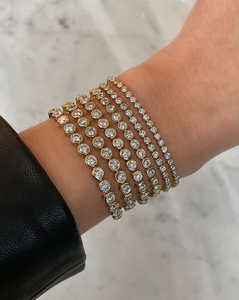 Conjunto de Bezal de oro sólido de 10K a la moda, pulsera de tenis con diamantes de moissanita redonda, pulsera llamativa de eternidad completa, regalo de boda para esposa - Product Image 2