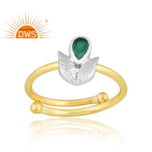 Design élégant en laiton plaqué or 18 carats Onyx vert naturel bague en pierre précieuse Design Demi bijoux fins pour les femmes cadeau pour elle - Product Image 1