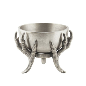Bol de service artistique en argent à pieds griffes, plat central unique en métal pour repas de luxe et décoration de table remarquable - Product Image 1