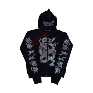 Sweat-shirts à capuche zippés pour hommes, élégants et tendance, en coton 100% confortable, avec strass et épaules tombantes, en stock - Product Image 1