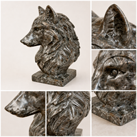 Sculpture de tête de loup en pierre naturelle polie à la main, sculpture animale en cristal pour la décoration de la maison et du bureau, et cadeau pour collectionneur