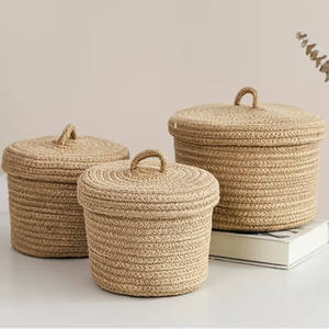 Jute tissé panier cosmétiques articles divers clé télécommande conteneur rotin panier de rangement Vintage décor à la maison - Product Image 1
