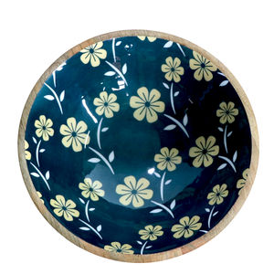 Hand-Curved Wooden Serving <b>Bowl</b> with Elegant <b>Enamel</b> Print Design Sustainable and Stylish for Parties for Salad or Fruits - Product Image 5