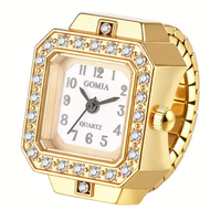Montre Bague Unisexe en Acier Inoxydable avec Bracelet Élastique, Boîtier Carré à Quartz et Strass, Tendance, Cadeau de Mariage, Fête
