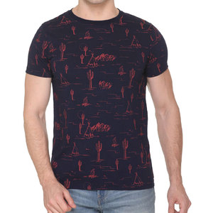 T-shirt à manches courtes pour homme, bleu foncé, imprimé motif désert rouge, col rond, coupe classique, tissu jersey en coton, t-shirts pour homme - Product Image 1