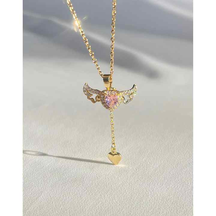 Steel Winged Pendant Angel Heart Necklace