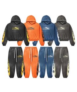 Lettres de broderie de détresse pour hommes, sweat à capuche délavé à l'acide, pantalons de survêtement, survêtements en éponge française XL, hiver, OEM - Product Image 1