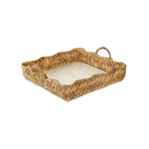 Nouveauté Plateau de service en jacinthe d'eau à bords festonnés avec plateau en nacre pour l'affichage de thé, de boissons, décoration, vaisselle de table - Product Image 6