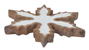 ชามไม้ตกแต่งรูปเกล็ดหิมะพร้อมลายเคลือบสีขาว - Product Image 2