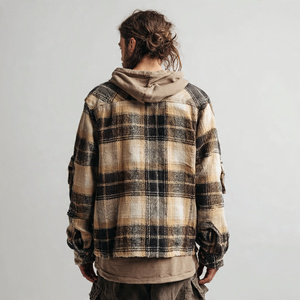 เสื้อเชิ้ตผ้าสักหลาดลายสก็อตแบบมีกระเป๋าหน้าอกสำหรับผู้ชาย สไตล์สตรีทแวร์ เสื้อเชิ้ตผ้าสักหลาดฤดูหนาวทรงหลวมสำหรับผู้ชาย - Product Image 3