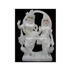 Belle statue de Radha Krishna en marbre blanc faite à la main, position debout, surface lisse et brillante, utilisée pour le culte dans le temple - Product Image 1