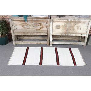 Petit tapis turc 1,8x4,4 pieds, tapis en laine vintage blanc à motifs floraux - Product Image 2