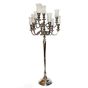 Home Indoor Tabletop Decor for Christmas Anniversary Festivals Black Candle Holder Metal 5 Arms <b>Candelabra</b> With Glass Chimney - Product Image 6