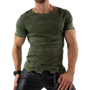 Camisetas OEM/ODM para hombre, estilo desgastado, 100% algodón, ligeras, manga corta, con impresión de logotipo personalizado, ropa urbana en venta. - Product Image 2